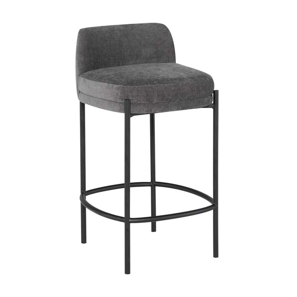 Nuevo Inna, tabouret de comptoir avec une assise rembourré et confortable et un dossier, en acier et tissu, ciment