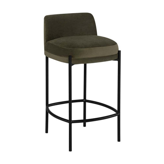 Nuevo Inna, tabouret de comptoir avec une assise rembourré et confortable et un dossier, en acier et tissu, safari