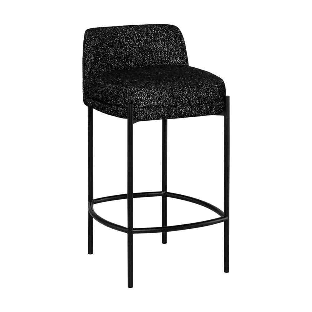 Nuevo Inna, tabouret de comptoir avec une assise rembourré et confortable et un dossier, en acier et tissu, sel et poivre