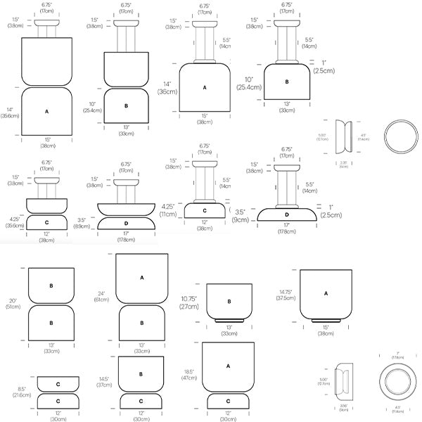 Lampes Totem de Pablo Designs, dimensions