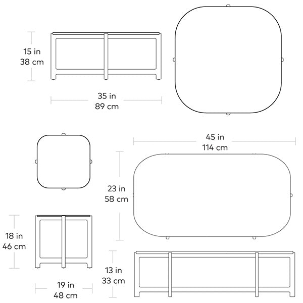 Quarry, tables en verre et bois par Gus* Modern, dimensions