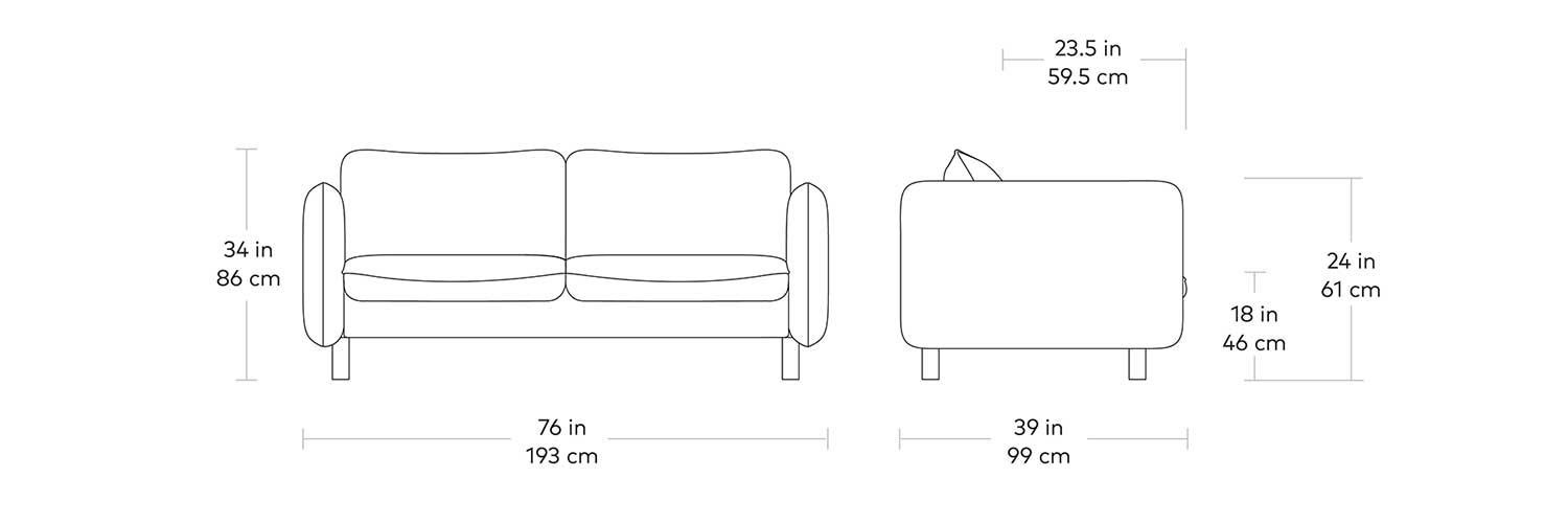 Rialto, canapé-lit par Gus* Modern, dimensions