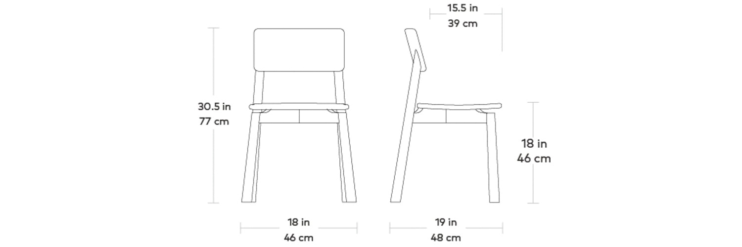 Ridley, chaises en bois par Gus* Modern, dimensions