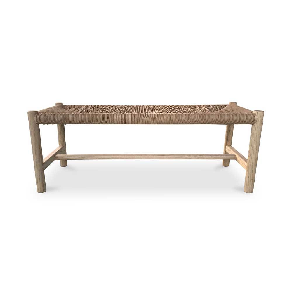 Banc Hawthorn : une pièce polyvalente pour sublimer votre espace. Corde tressée et cadre en orme massif pour une esthétique naturelle et simple.