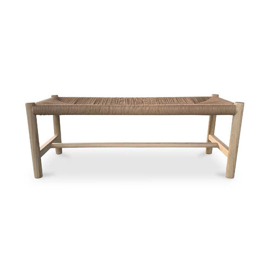 Banc Hawthorn : une pièce polyvalente pour sublimer votre espace. Corde tressée et cadre en orme massif pour une esthétique naturelle et simple.