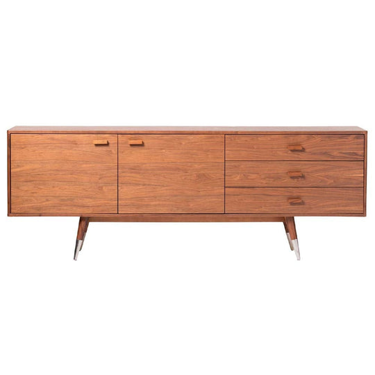 Moe's Home Collection Sienna, buffet avec 2 portes et 3 tiroirs, d'inspiration scandinave, en placage de noyer