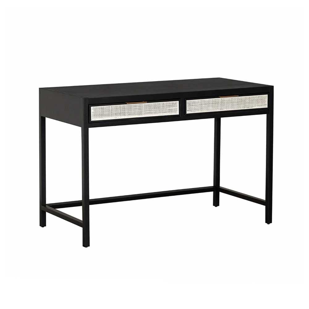 Sélection Nüspace Rattan, bureau avec 2 tiroirs, en bois, noir