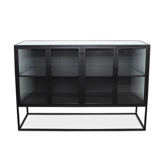 Moe's Home Collection Tandy, cabinet avec 4 espaces de rangement, en fer et verre strié, noir