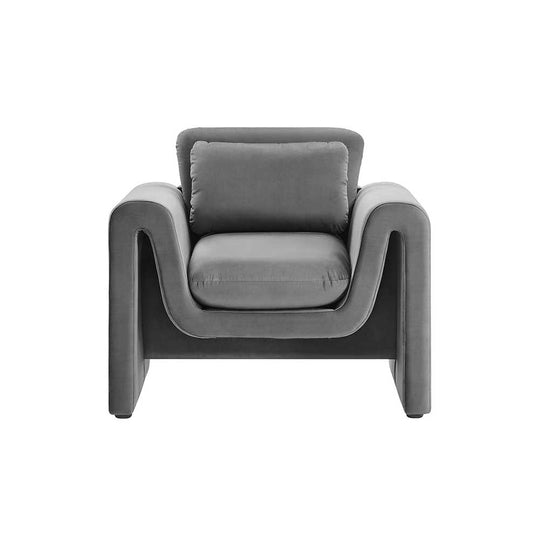 Waverly, fauteuil confortable avec coussins, en velours, gris