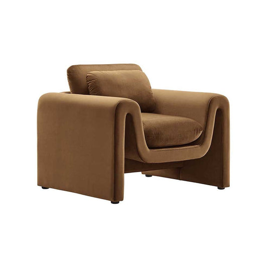 Waverly, fauteuil confortable avec coussins, en velours, brun