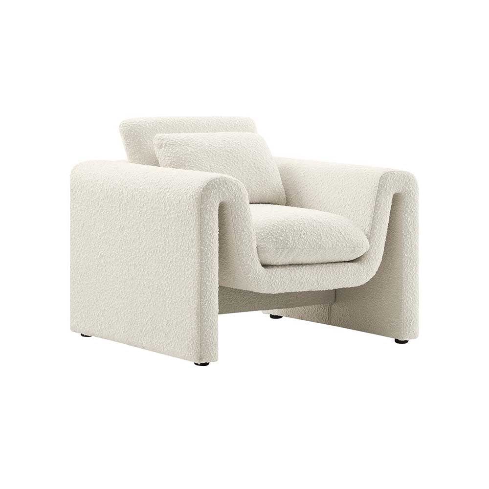 Waverly, fauteuil confortable avec coussins, en tissu bouclé, ivoire