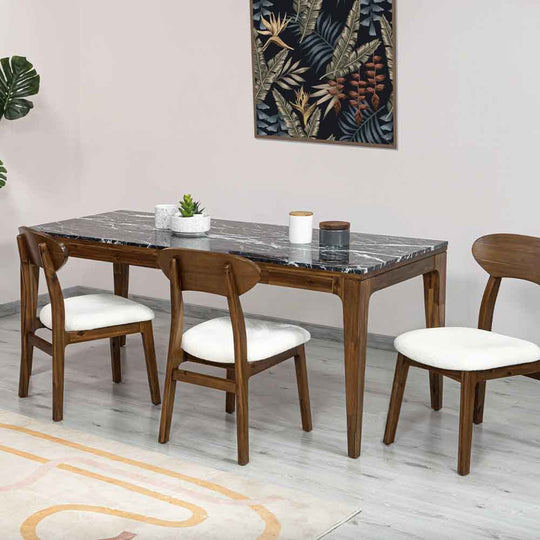 Découvrez l'élégante table rectangulaire Allure en bois et marbre, un chef-d'œuvre de sophistication et de style. Parfaite pour des dîners mémorables en famille et entre amis.