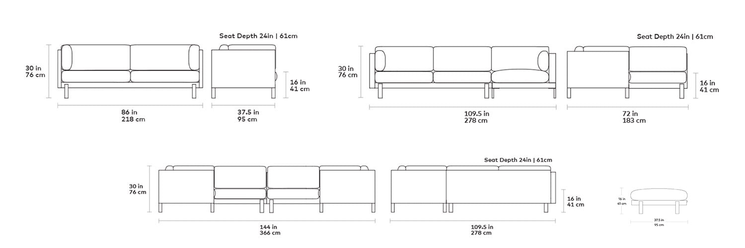 Silverlake, sofas en tissu par Gus* Modern, dimensions