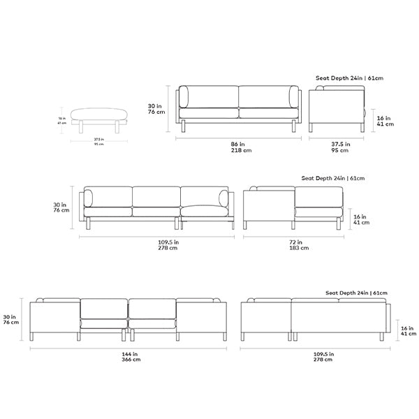 Silverlake, sofas en tissu par Gus* Modern, dimensions