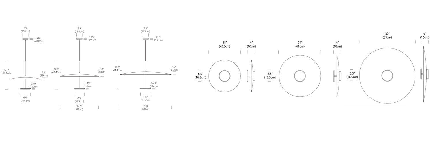 Sky, lampes suspendues ou murales en forme de disque, par Pablo Designs, dimensions