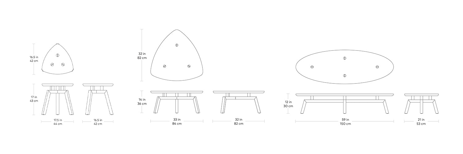 Solana, tables à café et table d'appoint par Gus* Modern en bois, dimensions 