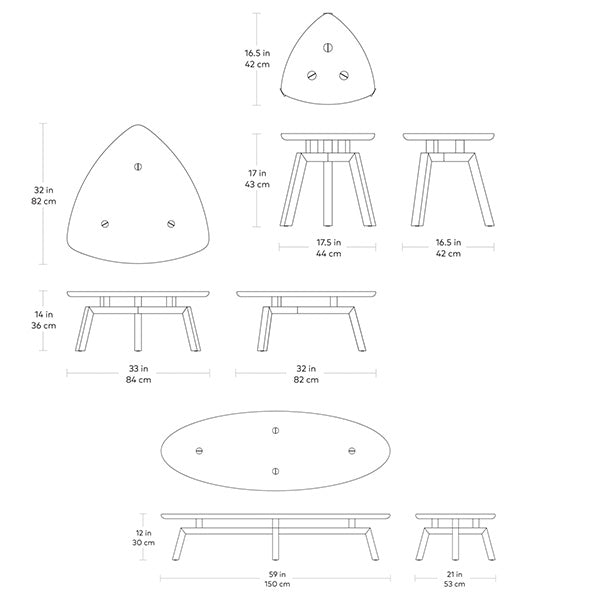 Solana, tables à café et table d'appoint par Gus* Modern en bois, dimensions 