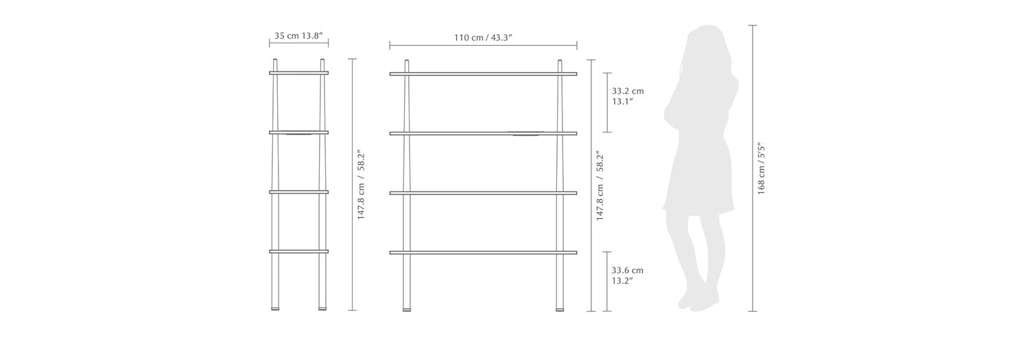 Stories, bibliothèque en bois, par Umage, dimensions