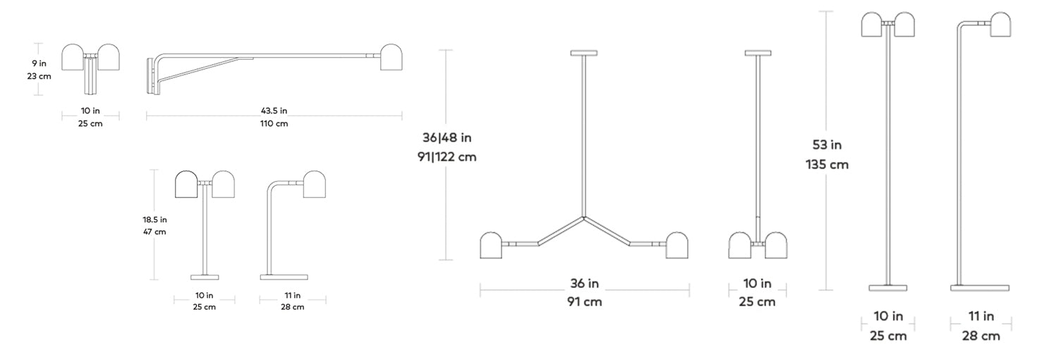 tandem, lampes en métal par Gus* Modern, dimensions