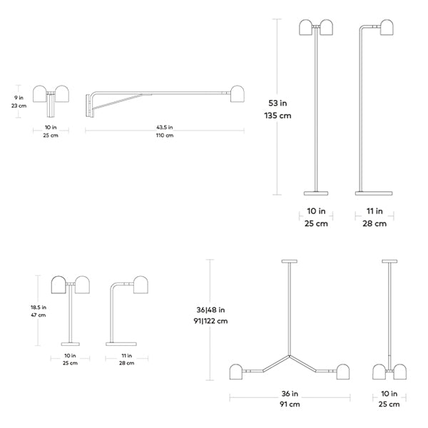 tandem, lampes en métal par Gus* Modern, dimensions