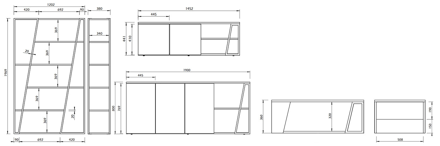 TemaHome Albi, collection de meuble comprenant des tables, buffets, meubles TV et bibliothèques, en bois, dimensions