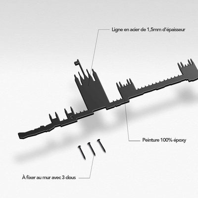 The Line : Représentation stylisée de Londres, incluant le Palais de Westminster, le London Eye et Big Ben en lignes artistiques.