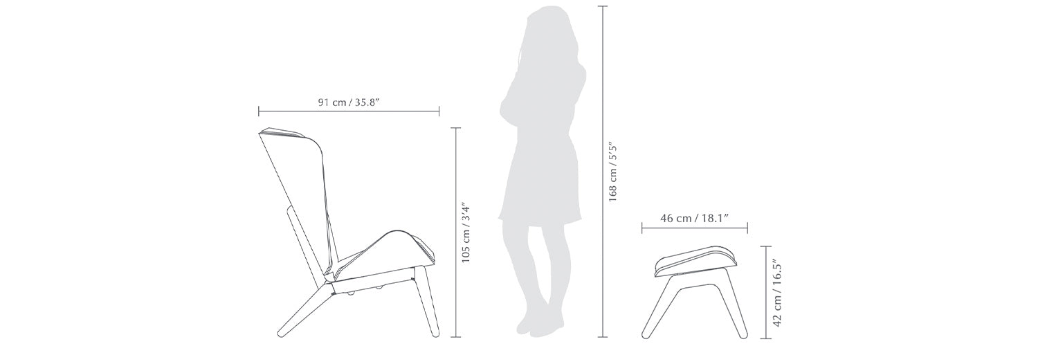 The Reader, fauteuil et ottoman, par Umage, dimensions