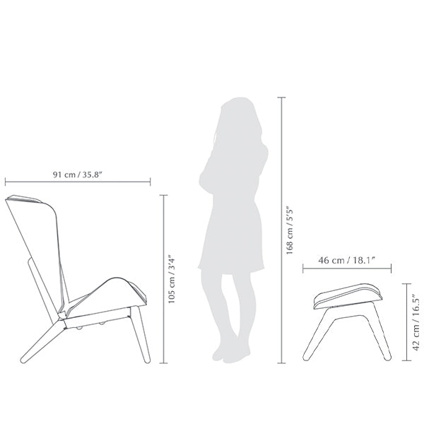 The Reader, fauteuil et ottoman, par Umage, dimensions