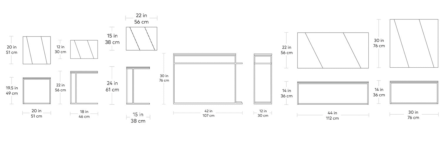 Tobias, tables d'appoint et tables à café par Gus* Modern, dimensions