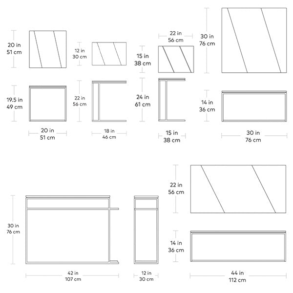 Tobias, tables d'appoint et tables à café par Gus* Modern, dimensions
