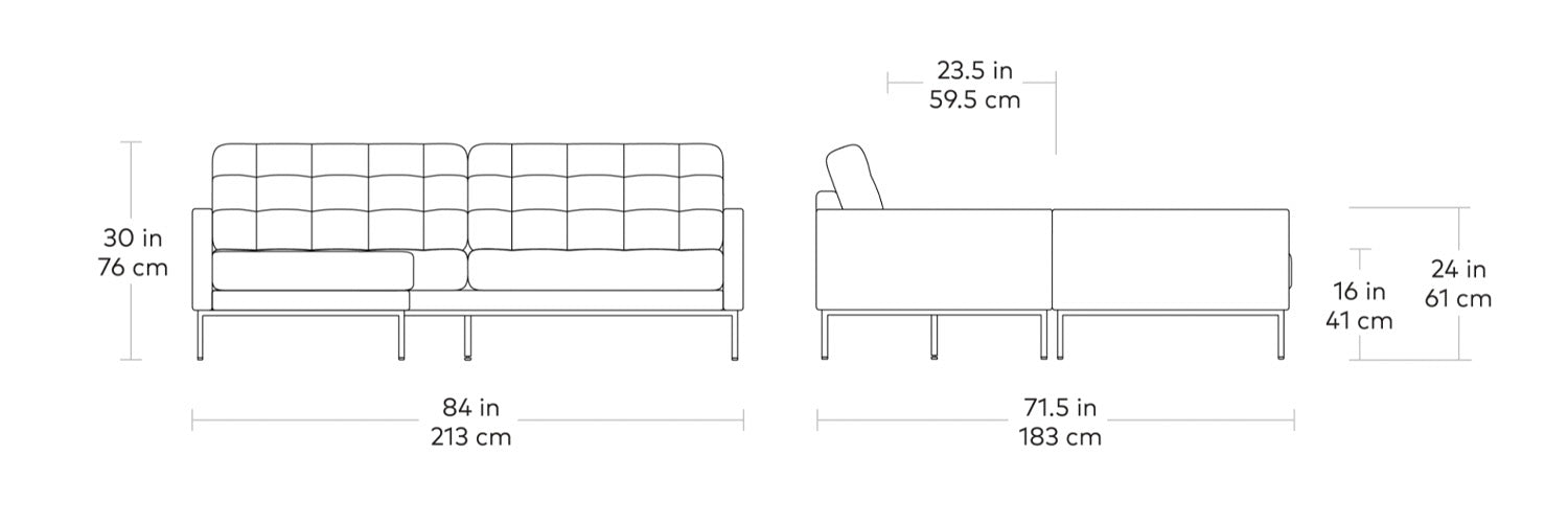 Towne Bi-Sectional, sofa sectionnel par Gus* Modern, dimensions