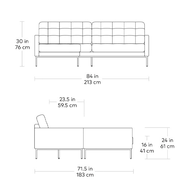 Towne Bi-Sectional, sofa sectionnel par Gus* Modern, dimensions