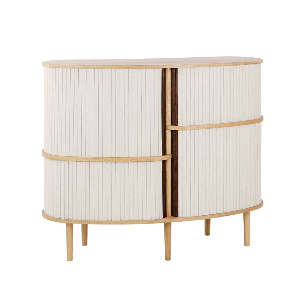 Umage Audacious Highboard, cabinet haut pour le rangement dans la salle à manger ou le salon, en bois et tissu, sable blanc, chêne