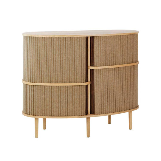 Umage Audacious Highboard, cabinet haut pour le rangement dans la salle à manger ou le salon, en bois et tissu, sucre brun, chêne