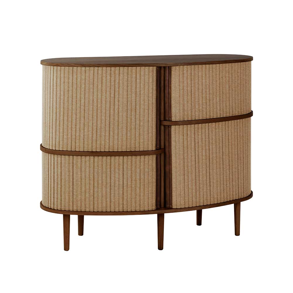 Umage Audacious Highboard, cabinet haut pour le rangement dans la salle à manger ou le salon, en bois et tissu, sucre brun, chêne foncé