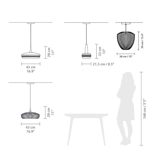 Clava, abat-jour en aluminium ou en bois, par Umage, dimensions