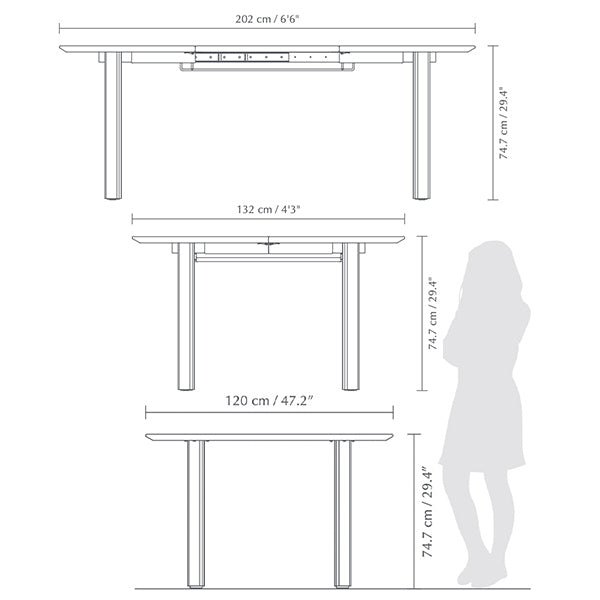 Umage Comfort Circle, table en bois ronde avec une version extensible, dimensions