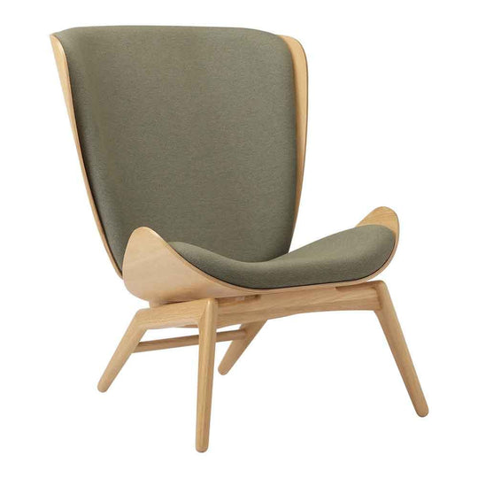 Umage The reader, fauteuil avec dossier haut, en bois et polyester, prairie du matin, chêne