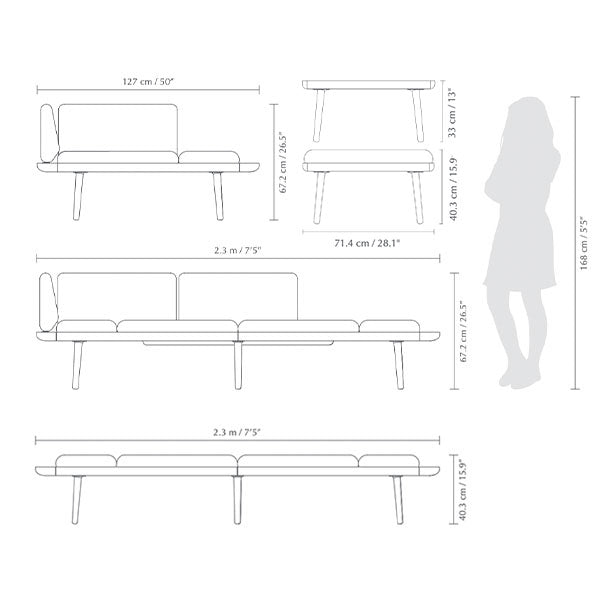 Lounge Around, sofa modulable, par Umage, dimensions