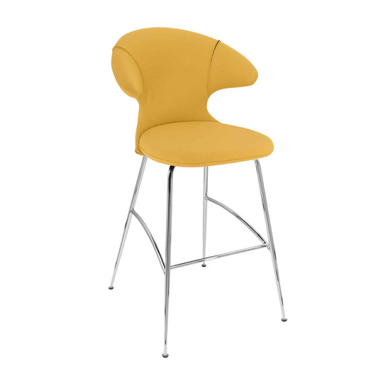 Umage Time Flies, tabouret de bar, en tissu et métal, soleil curry, chrome