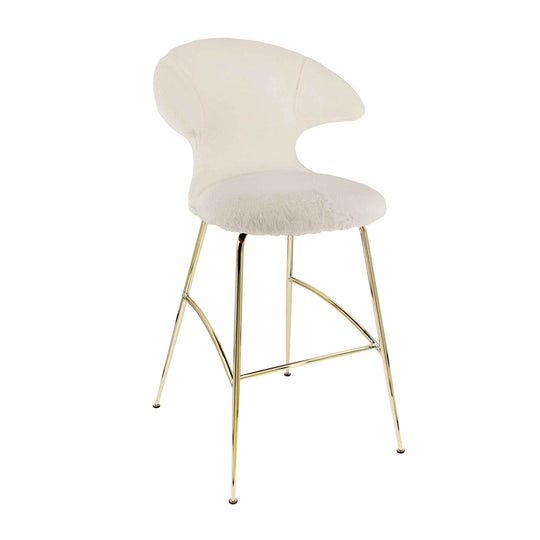 Umage Time Flies, tabouret de bar, en tissu et métal, blanc teddy, laiton