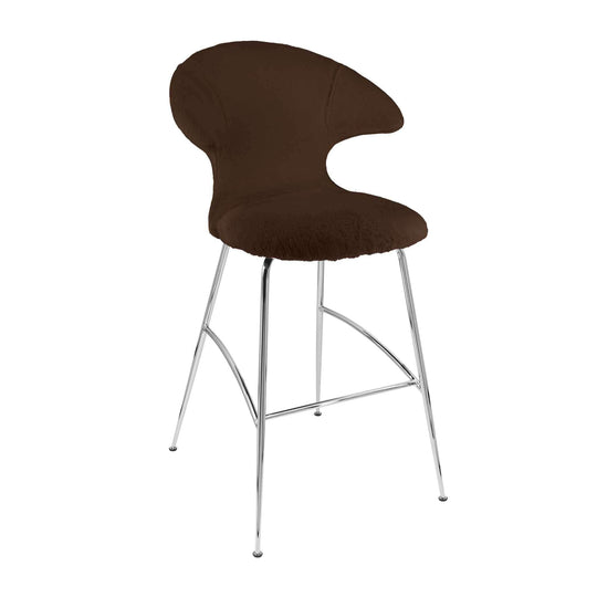 Umage Time Flies, tabouret de bar, en tissu et métal, brun teddy, chrome