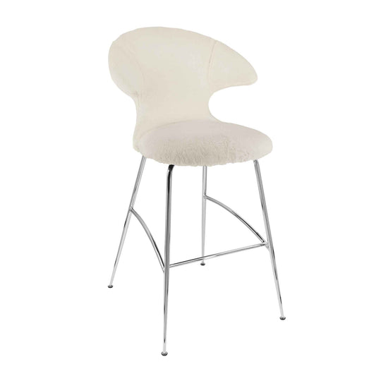 Umage Time Flies, tabouret de bar, en tissu et métal, blanc teddy, chrome