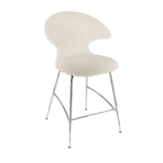 Umage Time Flies, tabouret de comptoir, en tissu et métal, blanc teddy, chrome