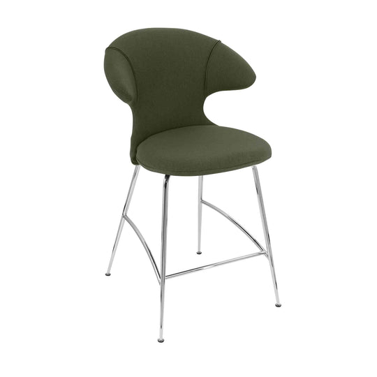 Umage Time Flies, tabouret de comptoir, en tissu et métal, vert foncé, chrome