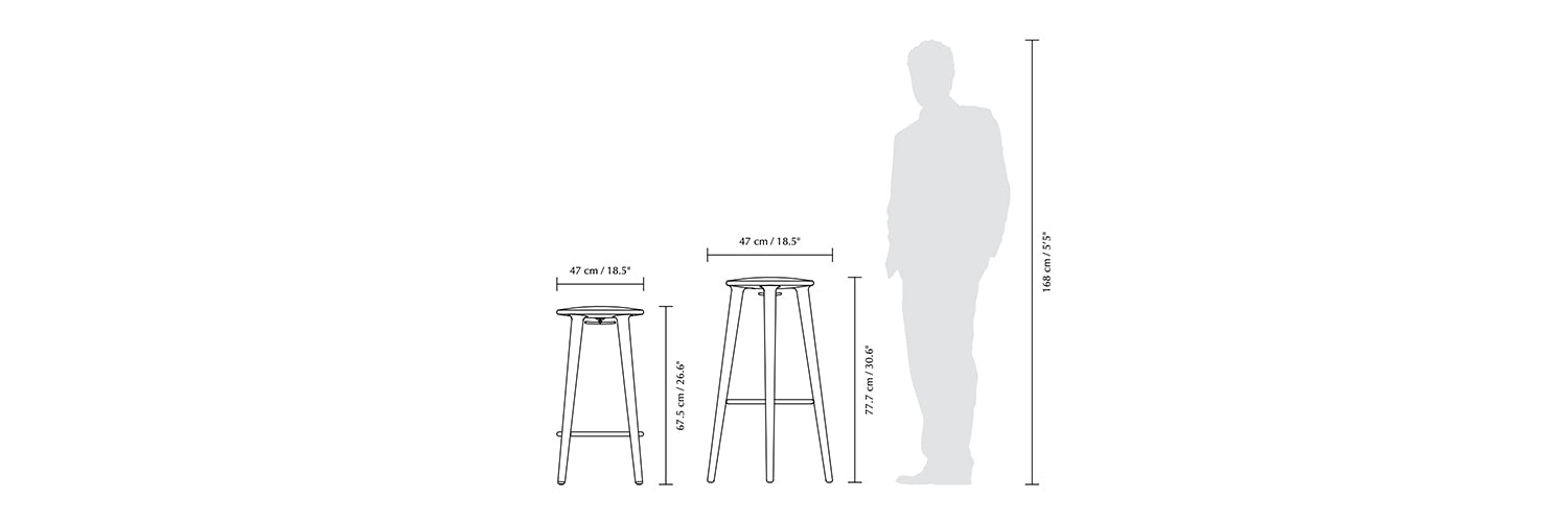 Umage The Socialite, tabouret de comptoir et tabouret de bar avec repose-pied et crochet, en bois, dimensions