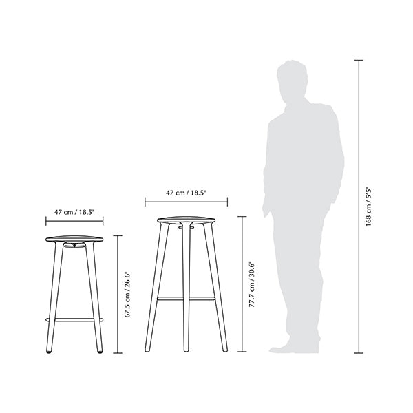 Umage The Socialite, tabouret de comptoir et tabouret de bar avec repose-pied et crochet, en bois, dimensions