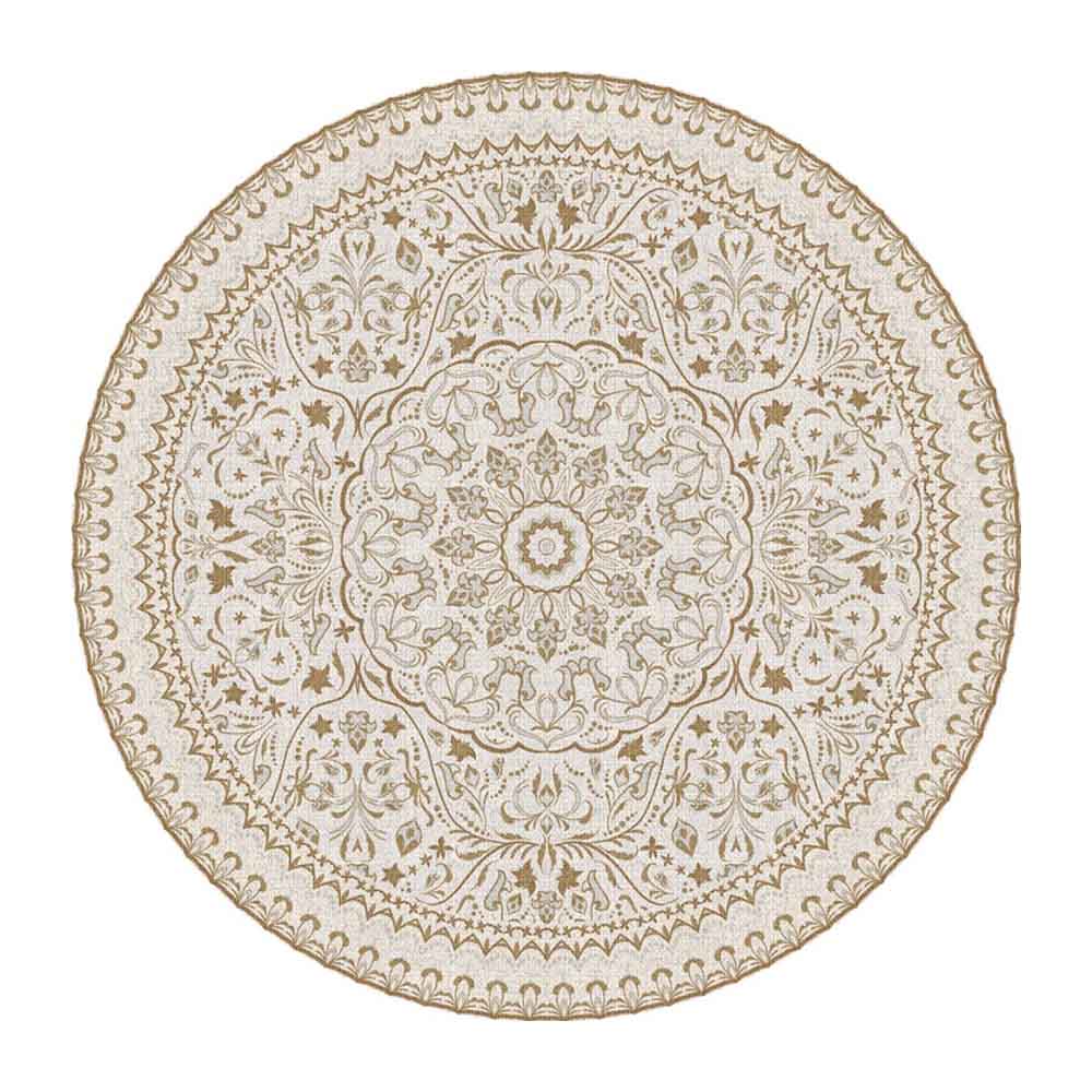 Adama Alma Mali, tapis rond et plat à motif d’une épaisseur de 5 mm, en vinyle, ochre