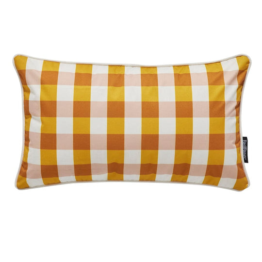 Basil Bangs Outdoor Cushion 50x30cm gingham butterscotch