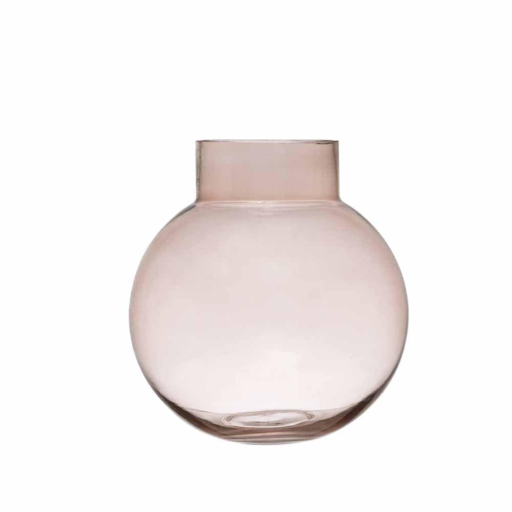 Bloomingville Vase en verre, vase rond pour fleurs et bouquet, en verre, rose